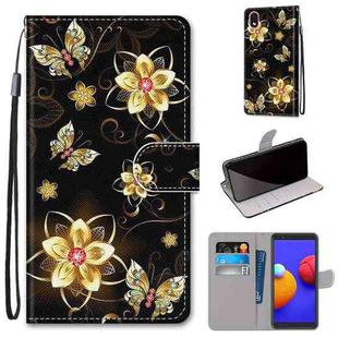 For Samsung Galaxy A01 Core Coloured Drawing Cross Texture Horizontal Flip PU Leather Case with Holder & Card Slots & Wallet & Lanyard(Gold Diamond Butterfly)