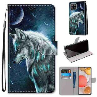 For Samsung Galaxy A42 5G Coloured Drawing Cross Texture Horizontal Flip PU Leather Case with Holder & Card Slots & Wallet & Lanyard(Pensive Wolf)