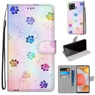 For Samsung Galaxy A42 5G Coloured Drawing Cross Texture Horizontal Flip PU Leather Case with Holder & Card Slots & Wallet & Lanyard(Footprint Water Drops)