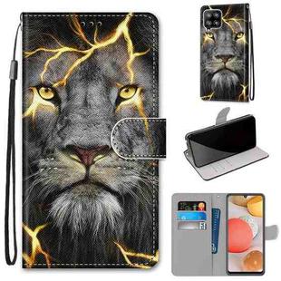 For Samsung Galaxy A42 5G Coloured Drawing Cross Texture Horizontal Flip PU Leather Case with Holder & Card Slots & Wallet & Lanyard(Fission Lion)