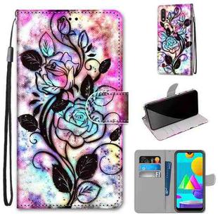 For Samsung Galaxy M01 Coloured Drawing Cross Texture Horizontal Flip PU Leather Case with Holder & Card Slots & Wallet & Lanyard(Color Bottom Hollow Flower)