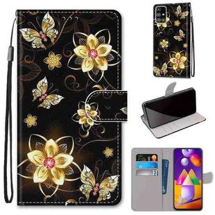 For Samsung Galaxy M31s Coloured Drawing Cross Texture Horizontal Flip PU Leather Case with Holder & Card Slots & Wallet & Lanyard(Gold Diamond Butterfly)