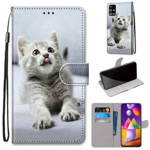 For Samsung Galaxy M31s Coloured Drawing Cross Texture Horizontal Flip PU Leather Case with Holder & Card Slots & Wallet & Lanyard(Small Gray Cat)