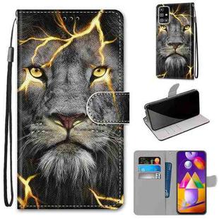 For Samsung Galaxy M31s Coloured Drawing Cross Texture Horizontal Flip PU Leather Case with Holder & Card Slots & Wallet & Lanyard(Fission Lion)