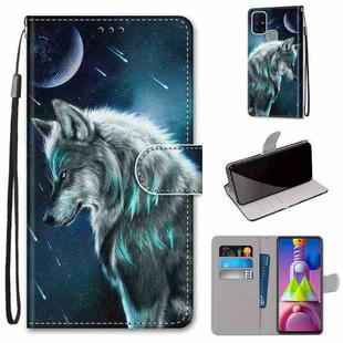 For Samsung Galaxy M51 Coloured Drawing Cross Texture Horizontal Flip PU Leather Case with Holder & Card Slots & Wallet & Lanyard(Pensive Wolf)