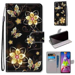 For Samsung Galaxy M51 Coloured Drawing Cross Texture Horizontal Flip PU Leather Case with Holder & Card Slots & Wallet & Lanyard(Gold Diamond Butterfly)