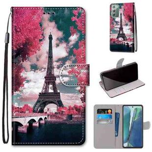 For Samsung Galaxy Note 20 Coloured Drawing Cross Texture Horizontal Flip PU Leather Case with Holder & Card Slots & Wallet & Lanyard(Pink Flower Tower Bridge)