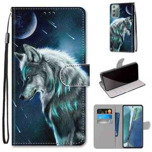 For Samsung Galaxy Note 20 Coloured Drawing Cross Texture Horizontal Flip PU Leather Case with Holder & Card Slots & Wallet & Lanyard(Pensive Wolf)