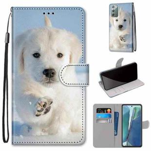For Samsung Galaxy Note 20 Coloured Drawing Cross Texture Horizontal Flip PU Leather Case with Holder & Card Slots & Wallet & Lanyard(Snow Puppy)