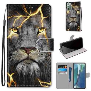 For Samsung Galaxy Note 20 Coloured Drawing Cross Texture Horizontal Flip PU Leather Case with Holder & Card Slots & Wallet & Lanyard(Fission Lion)
