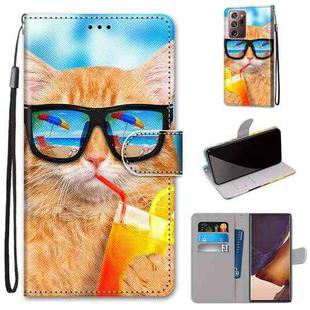 For Samsung Galaxy Note 20 Ultra Coloured Drawing Cross Texture Horizontal Flip PU Leather Case with Holder & Card Slots & Wallet & Lanyard(Cat Drinking Soda)