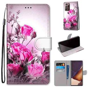 For Samsung Galaxy Note 20 Ultra Coloured Drawing Cross Texture Horizontal Flip PU Leather Case with Holder & Card Slots & Wallet & Lanyard(Wild Rose)