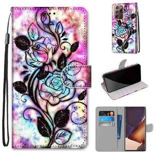 For Samsung Galaxy Note 20 Ultra Coloured Drawing Cross Texture Horizontal Flip PU Leather Case with Holder & Card Slots & Wallet & Lanyard(Color Bottom Hollow Flower)