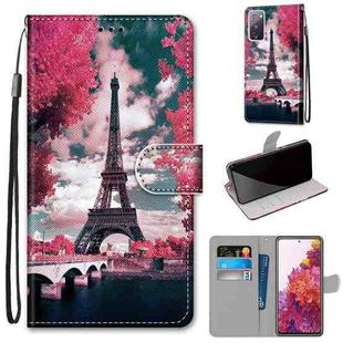 For Samsung Galaxy S20 FE 5G Coloured Drawing Cross Texture Horizontal Flip PU Leather Case with Holder & Card Slots & Wallet & Lanyard(Pink Flower Tower Bridge)