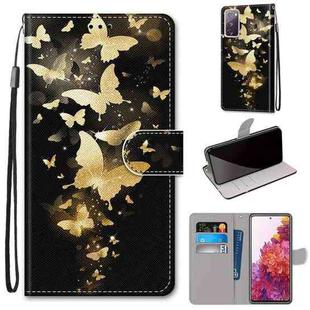 For Samsung Galaxy S20 FE 5G Coloured Drawing Cross Texture Horizontal Flip PU Leather Case with Holder & Card Slots & Wallet & Lanyard(Golden Butterfly Group)