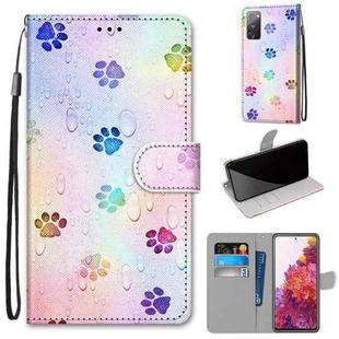 For Samsung Galaxy S20 FE Coloured Drawing Cross Texture Horizontal Flip PU Leather Case with Holder & Card Slots & Wallet & Lanyard(Footprint Water Drops)