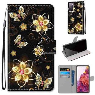 For Samsung Galaxy S20 FE Coloured Drawing Cross Texture Horizontal Flip PU Leather Case with Holder & Card Slots & Wallet & Lanyard(Gold Diamond Butterfly)