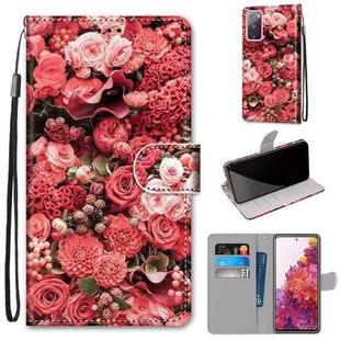 For Samsung Galaxy S20 FE Coloured Drawing Cross Texture Horizontal Flip PU Leather Case with Holder & Card Slots & Wallet & Lanyard(Pink Rose Garden)