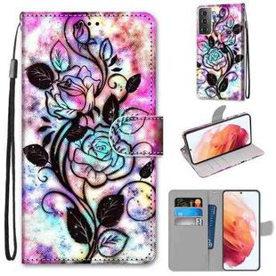 For Samsung Galaxy S21 5G Coloured Drawing Cross Texture Horizontal Flip PU Leather Case with Holder & Card Slots & Wallet & Lanyard(Color Bottom Hollow Flower)