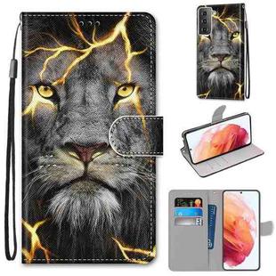 For Samsung Galaxy S21 5G Coloured Drawing Cross Texture Horizontal Flip PU Leather Case with Holder & Card Slots & Wallet & Lanyard(Fission Lion)
