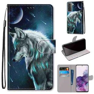 For Samsung Galaxy S21+ 5G Coloured Drawing Cross Texture Horizontal Flip PU Leather Case with Holder & Card Slots & Wallet & Lanyard(Pensive Wolf)