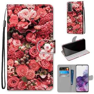 For Samsung Galaxy S21+ 5G Coloured Drawing Cross Texture Horizontal Flip PU Leather Case with Holder & Card Slots & Wallet & Lanyard(Pink Rose Garden)