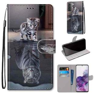 For Samsung Galaxy S21+ 5G Coloured Drawing Cross Texture Horizontal Flip PU Leather Case with Holder & Card Slots & Wallet & Lanyard(Cat Becomes Tiger)