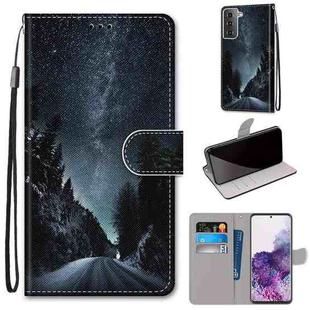 For Samsung Galaxy S21+ 5G Coloured Drawing Cross Texture Horizontal Flip PU Leather Case with Holder & Card Slots & Wallet & Lanyard(Mountain Road Starry Sky)