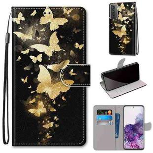 For Samsung Galaxy S21+ 5G Coloured Drawing Cross Texture Horizontal Flip PU Leather Case with Holder & Card Slots & Wallet & Lanyard(Golden Butterfly Group)