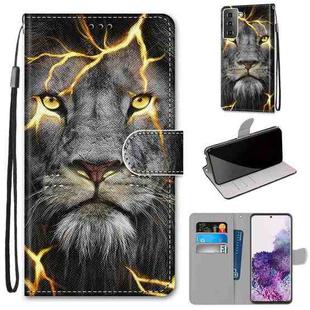 For Samsung Galaxy S21+ 5G Coloured Drawing Cross Texture Horizontal Flip PU Leather Case with Holder & Card Slots & Wallet & Lanyard(Fission Lion)