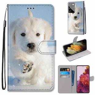 For Samsung Galaxy S21 Ultra 5G Coloured Drawing Cross Texture Horizontal Flip PU Leather Case with Holder & Card Slots & Wallet & Lanyard(Snow Puppy)
