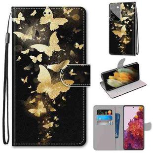 For Samsung Galaxy S21 Ultra 5G Coloured Drawing Cross Texture Horizontal Flip PU Leather Case with Holder & Card Slots & Wallet & Lanyard(Golden Butterfly Group)