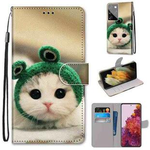 For Samsung Galaxy S21 Ultra 5G Coloured Drawing Cross Texture Horizontal Flip PU Leather Case with Holder & Card Slots & Wallet & Lanyard(Frog Kitten)