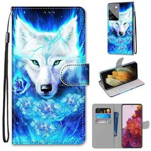 For Samsung Galaxy S21 Ultra 5G Coloured Drawing Cross Texture Horizontal Flip PU Leather Case with Holder & Card Slots & Wallet & Lanyard(Dick Rose Wolf)