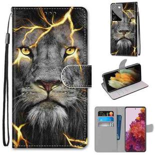 For Samsung Galaxy S21 Ultra 5G Coloured Drawing Cross Texture Horizontal Flip PU Leather Case with Holder & Card Slots & Wallet & Lanyard(Fission Lion)
