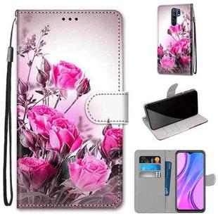 For Xiaomi Redmi 9 Coloured Drawing Cross Texture Horizontal Flip PU Leather Case with Holder & Card Slots & Wallet & Lanyard(Wild Rose)