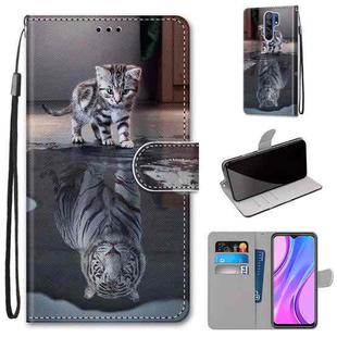 For Xiaomi Redmi 9 Coloured Drawing Cross Texture Horizontal Flip PU Leather Case with Holder & Card Slots & Wallet & Lanyard(Cat Becomes Tiger)