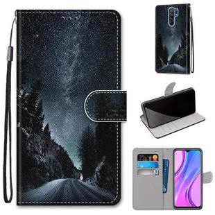 For Xiaomi Redmi 9 Coloured Drawing Cross Texture Horizontal Flip PU Leather Case with Holder & Card Slots & Wallet & Lanyard(Mountain Road Starry Sky)