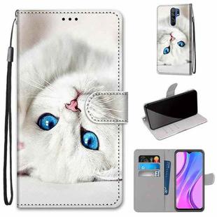 For Xiaomi Redmi 9 Coloured Drawing Cross Texture Horizontal Flip PU Leather Case with Holder & Card Slots & Wallet & Lanyard(White Kitten)