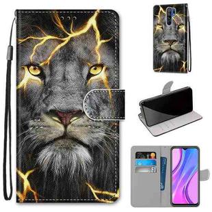 For Xiaomi Redmi 9 Coloured Drawing Cross Texture Horizontal Flip PU Leather Case with Holder & Card Slots & Wallet & Lanyard(Fission Lion)