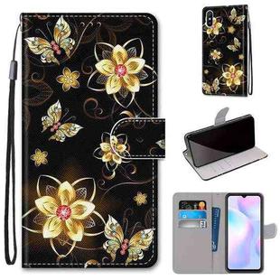 For Xiaomi Redmi 9A Coloured Drawing Cross Texture Horizontal Flip PU Leather Case with Holder & Card Slots & Wallet & Lanyard(Gold Diamond Butterfly)