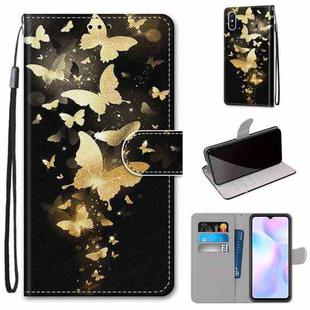 For Xiaomi Redmi 9A Coloured Drawing Cross Texture Horizontal Flip PU Leather Case with Holder & Card Slots & Wallet & Lanyard(Golden Butterfly Group)