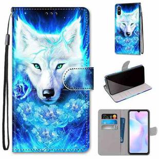 For Xiaomi Redmi 9A Coloured Drawing Cross Texture Horizontal Flip PU Leather Case with Holder & Card Slots & Wallet & Lanyard(Dick Rose Wolf)