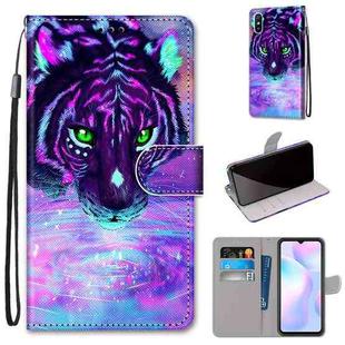 For Xiaomi Redmi 9A Coloured Drawing Cross Texture Horizontal Flip PU Leather Case with Holder & Card Slots & Wallet & Lanyard(Tiger Drinking Water)