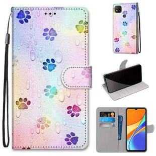 For Xiaomi Redmi 9C Coloured Drawing Cross Texture Horizontal Flip PU Leather Case with Holder & Card Slots & Wallet & Lanyard(Footprint Water Drops)