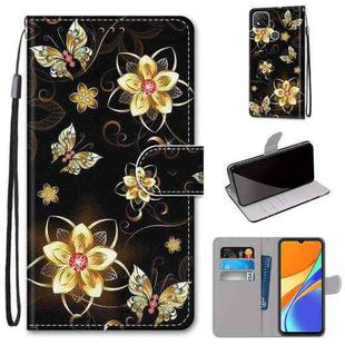For Xiaomi Redmi 9C Coloured Drawing Cross Texture Horizontal Flip PU Leather Case with Holder & Card Slots & Wallet & Lanyard(Gold Diamond Butterfly)
