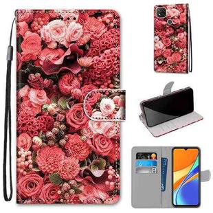 For Xiaomi Redmi 9C Coloured Drawing Cross Texture Horizontal Flip PU Leather Case with Holder & Card Slots & Wallet & Lanyard(Pink Rose Garden)