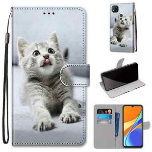For Xiaomi Redmi 9C Coloured Drawing Cross Texture Horizontal Flip PU Leather Case with Holder & Card Slots & Wallet & Lanyard(Small Gray Cat)
