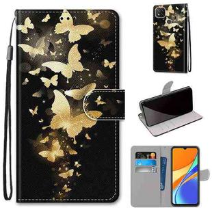 For Xiaomi Redmi 9C Coloured Drawing Cross Texture Horizontal Flip PU Leather Case with Holder & Card Slots & Wallet & Lanyard(Golden Butterfly Group)