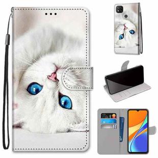 For Xiaomi Redmi 9C Coloured Drawing Cross Texture Horizontal Flip PU Leather Case with Holder & Card Slots & Wallet & Lanyard(White Kitten)